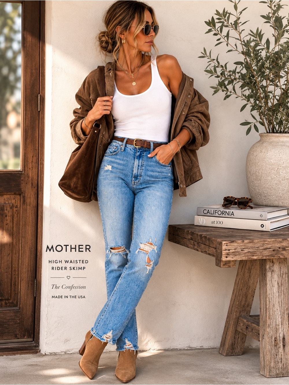MOTHER High Waisted Rider Skimp The Confession Distressed Jeans Size 26